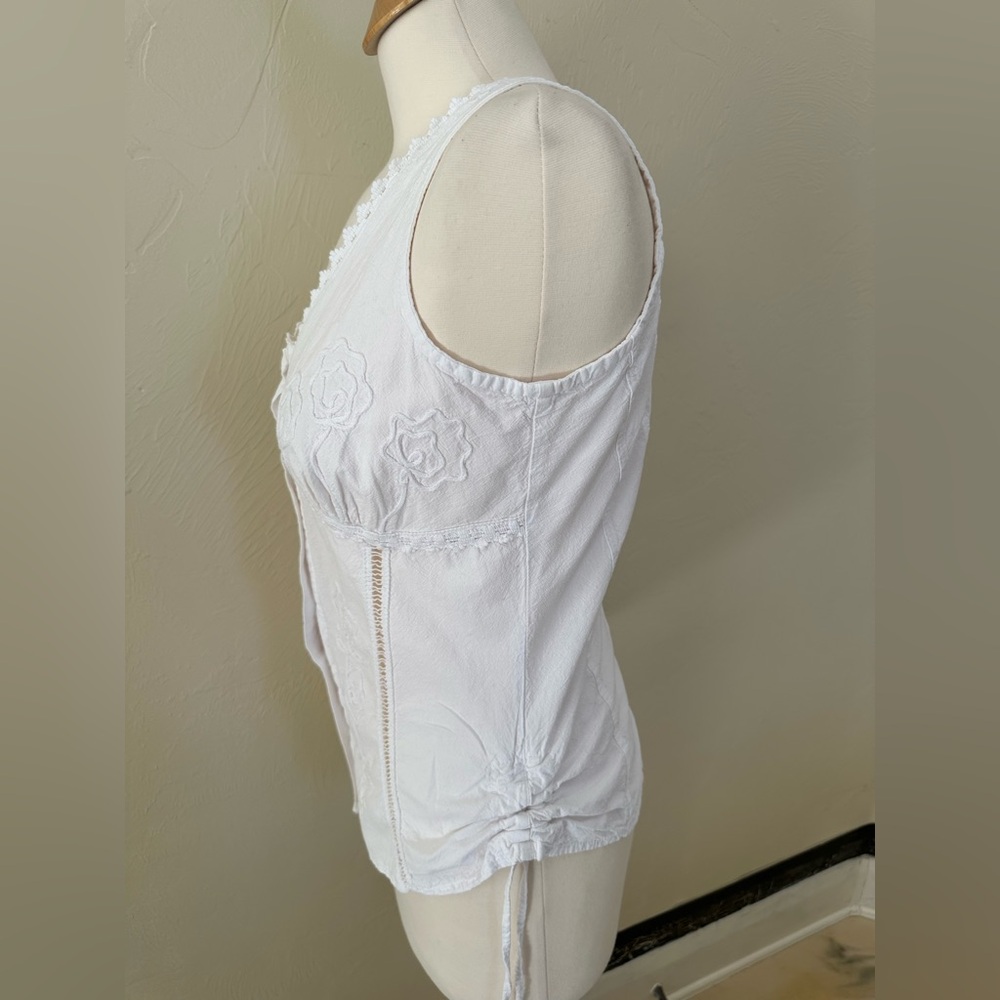 Giocam Peruvian Cotton Embroidered Vest Top M Boho Cottagecore Button Front - Picture 4 of 9